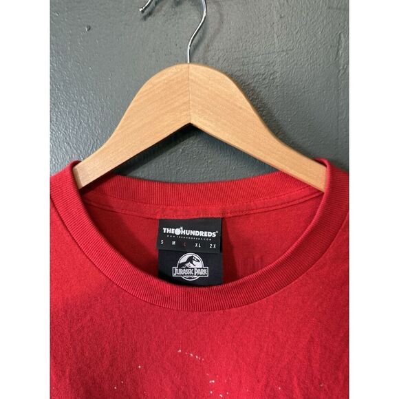 The Hundreds x Jurassic Park Men's L S/S Red T-Shirt Glow in The Dark Dinosaur - Picture 3 of 3